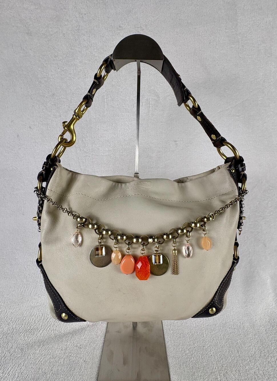 Coach Carly Hobo in Cream/Ivory with Chain